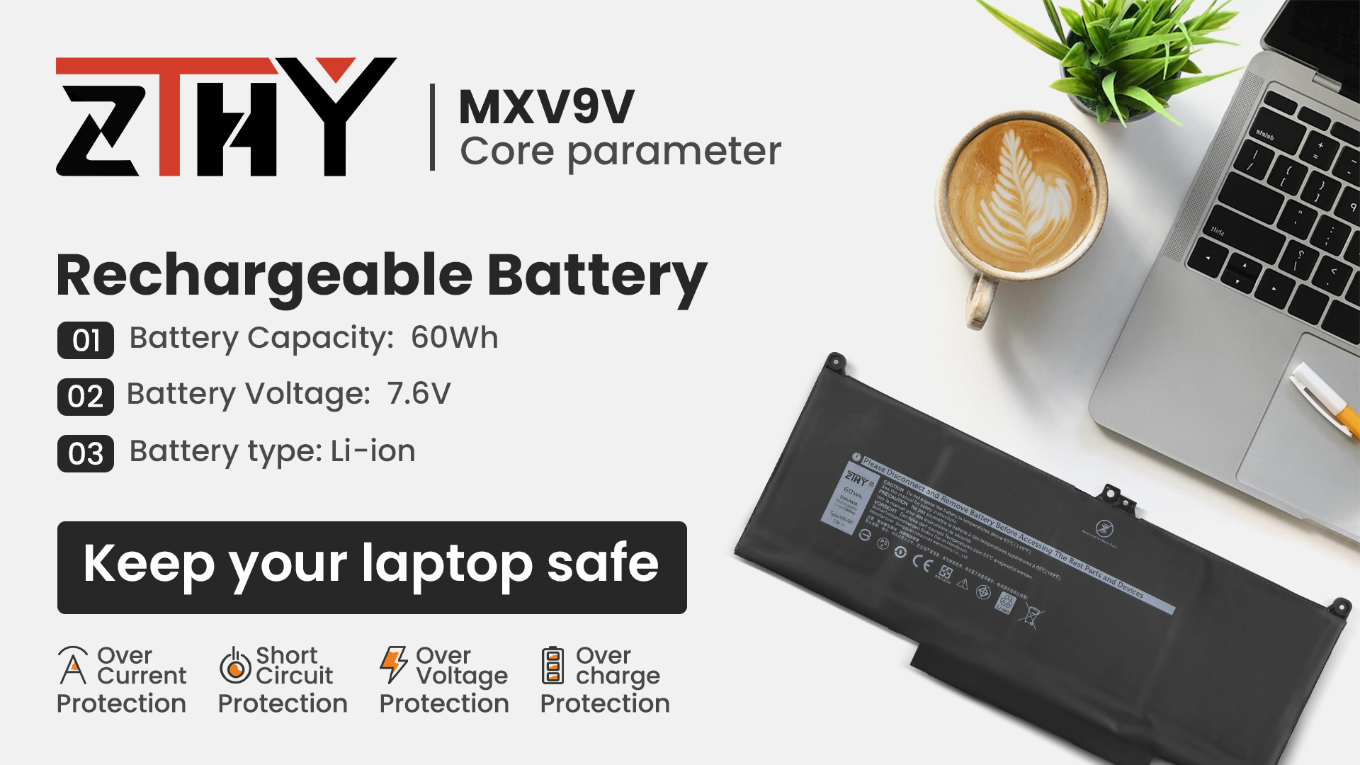 Amazon.com: ZTHY 60Wh MXV9V Laptop Battery Replacement for Dell